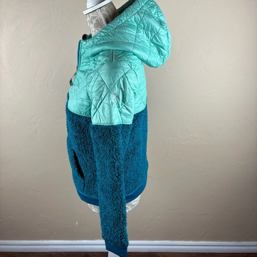 Spyder Girls' Park Hoodie Jacket Swell Blue Green Fleece Size Large